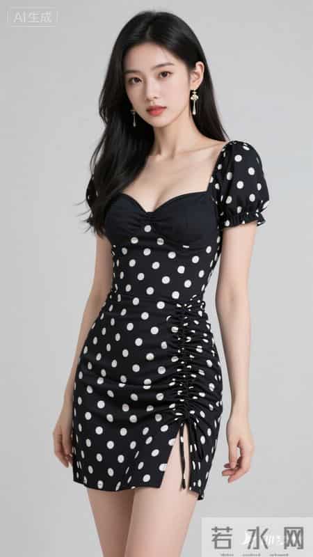 波点吊带裙抽绳设计，复古又时髦