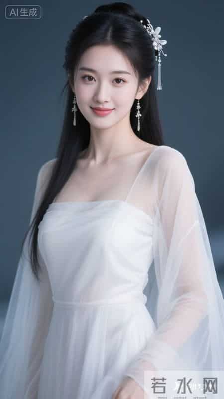 一袭白纱裙配银饰发簪，薄纱袖添灵动，尽显东方少女温婉仙气