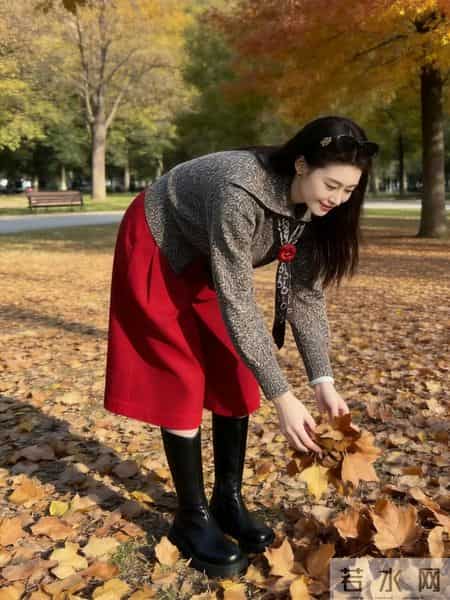“灰色毛衣+红色阔腿裤”太有新年氛围感了，高级又时髦绝美！
