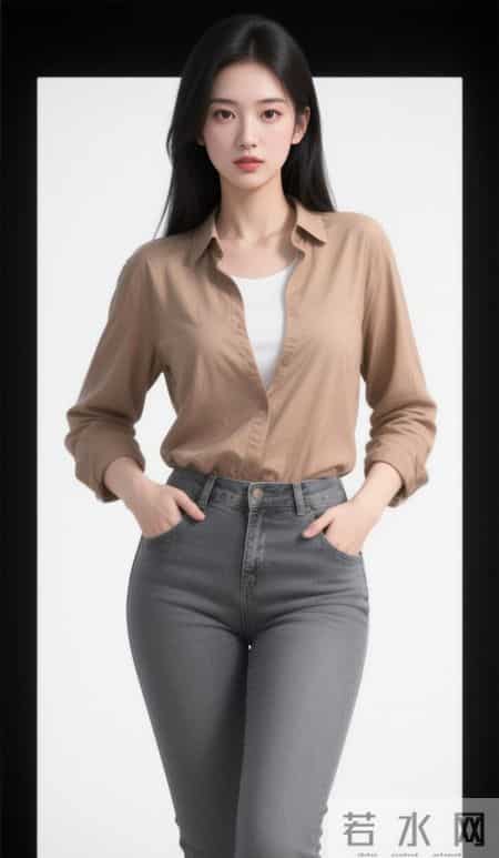 棕色衬衫与牛仔裤