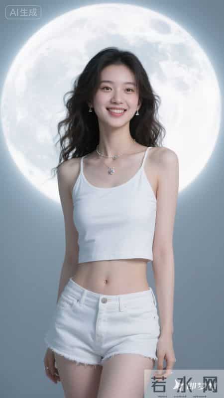 白色挂脖吊带搭牛仔短裤,冷白皮衬得清爽,纯欲又利落