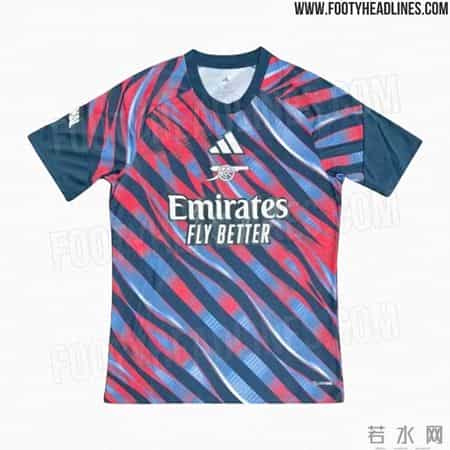 阿森纳26-27赛季赛前热身服曝光:炫目红蓝条纹+居中加农炮