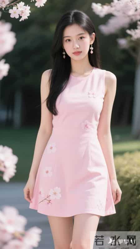粉色连衣裙，樱花元素点缀，清新又甜美