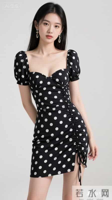 波点吊带裙抽绳设计，复古又时髦