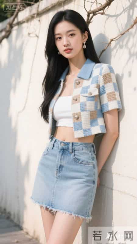 小香风外套配牛仔裙，在斑驳光影里，把优雅和随性穿在身上