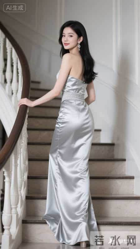 缎面鱼尾礼服拖尾蜿蜒，尽显优雅华贵气质