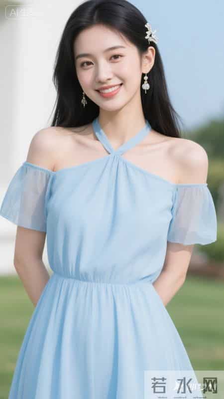 挂脖露肩设计连衣裙，薄纱材质自带通透感