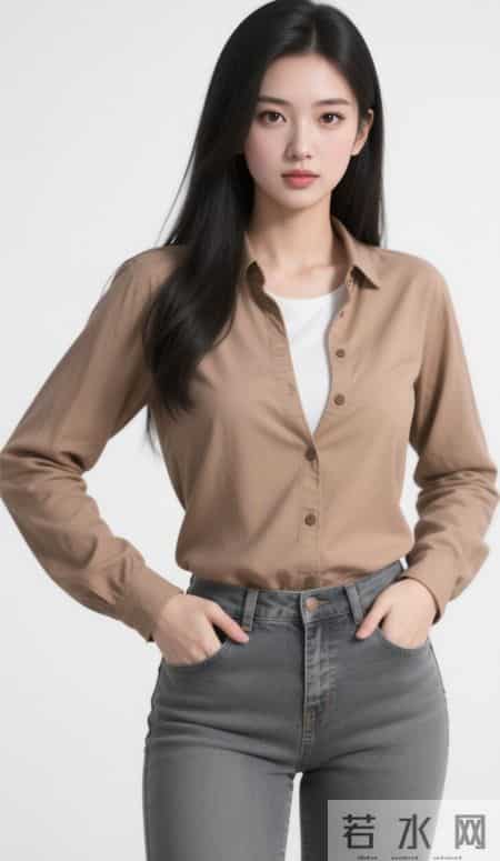 棕色衬衫与牛仔裤