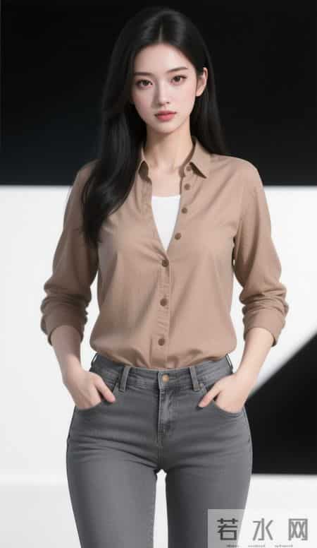 棕色衬衫与牛仔裤