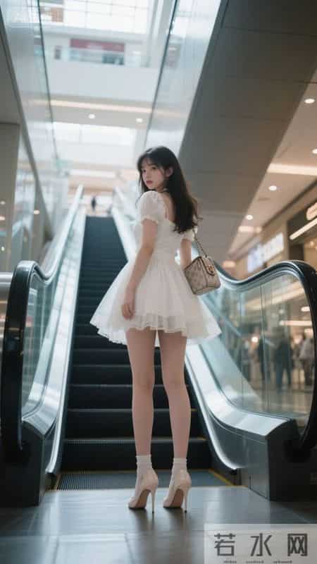 白裙与扶梯光：把商场的飒与公主裙的甜写成梯间诗