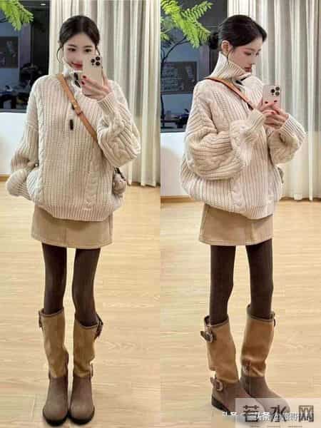 一裙多穿：休闲减龄棕色半身裙+德训鞋秋冬棕色系的百变通勤风，