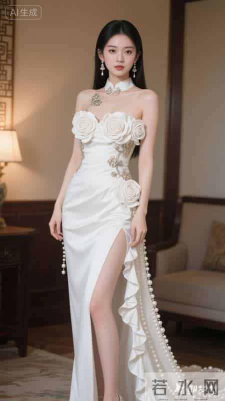 新中式白裙缀满玫瑰，东方韵味与现代性感的完美融合