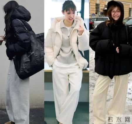 短大衣+阔腿裤,羽绒+阔腿裤,冬天这样穿,告别臃仲,穿出不一样的感觉