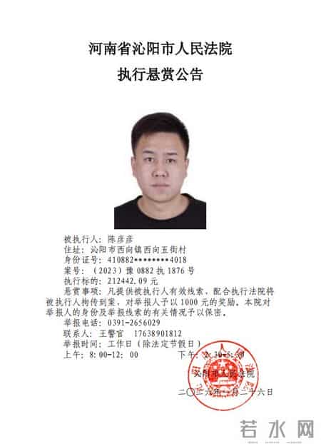 河南省沁阳市人民法院执行悬赏公告（2026年第2期）