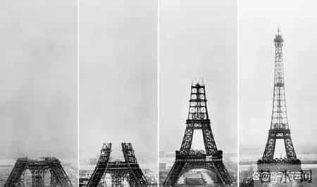 48张老照片看奇闻奇事，爱因斯坦合影卓别林，沙漠中的绿洲，在建中的埃菲尔铁塔