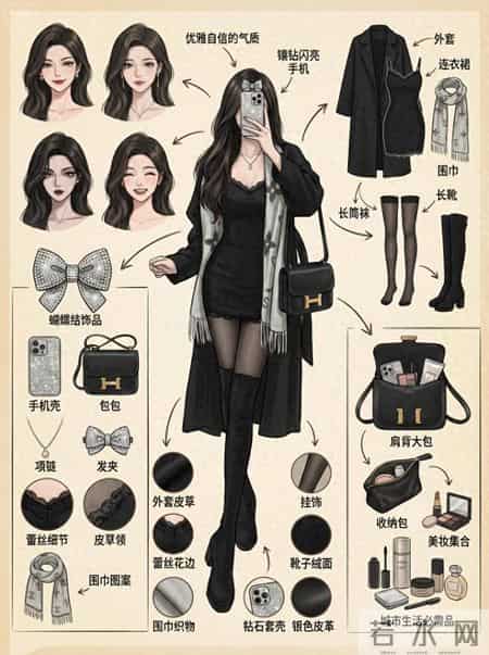 秋冬氛围感女王!全黑穿搭 + 闪钻细节,贵气到发光
