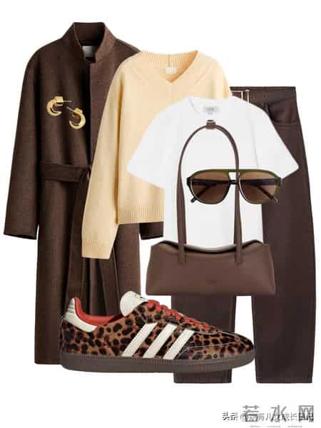 早春穿搭灵感配色方案:嫩黄 + 棕色-灰色 = 温柔高级感