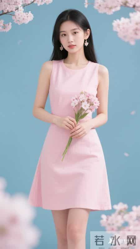 粉色连衣裙，樱花元素点缀，清新又甜美