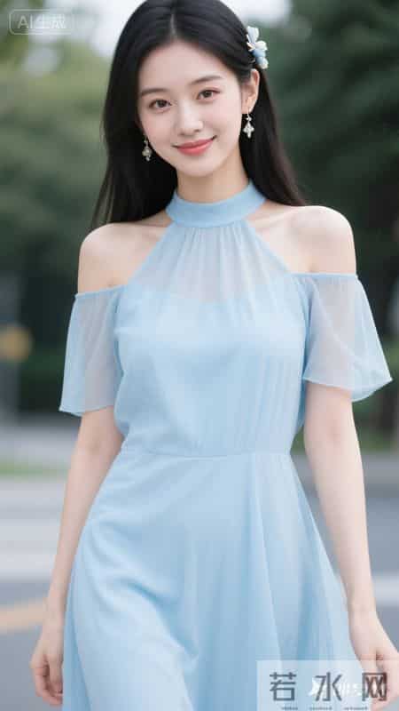 挂脖露肩设计连衣裙，薄纱材质自带通透感