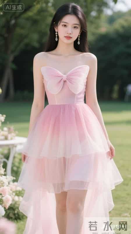 渐变粉纱裙配蝴蝶装饰,邂逅粉色浪漫