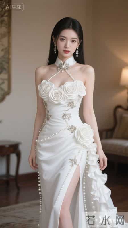 新中式白裙缀满玫瑰，东方韵味与现代性感的完美融合