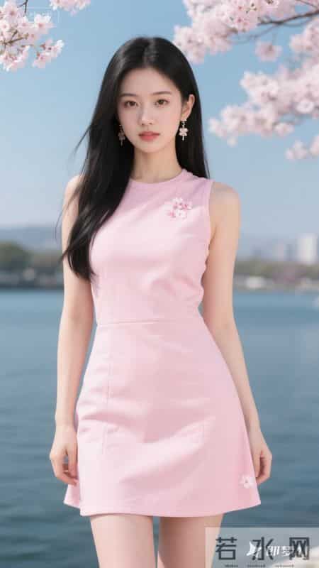 粉色连衣裙，樱花元素点缀，清新又甜美