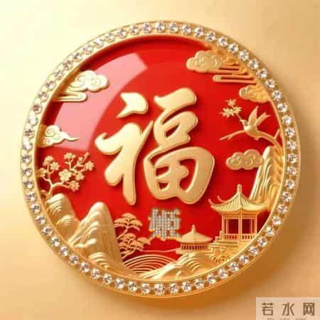 姓氏头像 - 红底镶钻金框 + 福字山水亭台,这头像把福气揣进微信杀疯