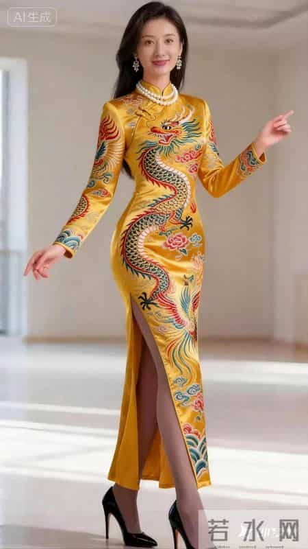 一袭金龙彩凤绣云锦，将东方华贵韵味穿在身上，步步生姿，皆风华
