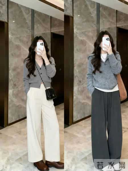“灰色毛衣”这样穿，高级显气质，还很百搭！