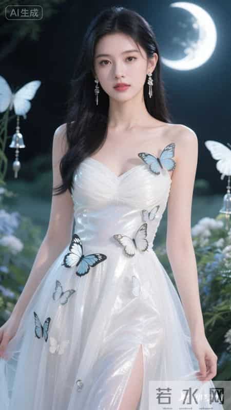抹胸白裙缀满蝶,清新雅致