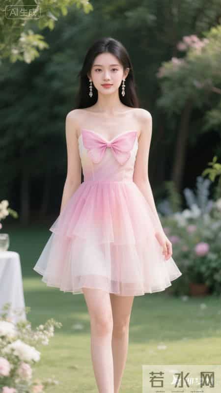 渐变粉纱裙配蝴蝶装饰,邂逅粉色浪漫