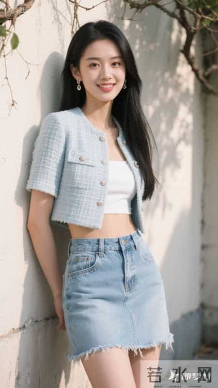 小香风外套配牛仔裙，在斑驳光影里，把优雅和随性穿在身上