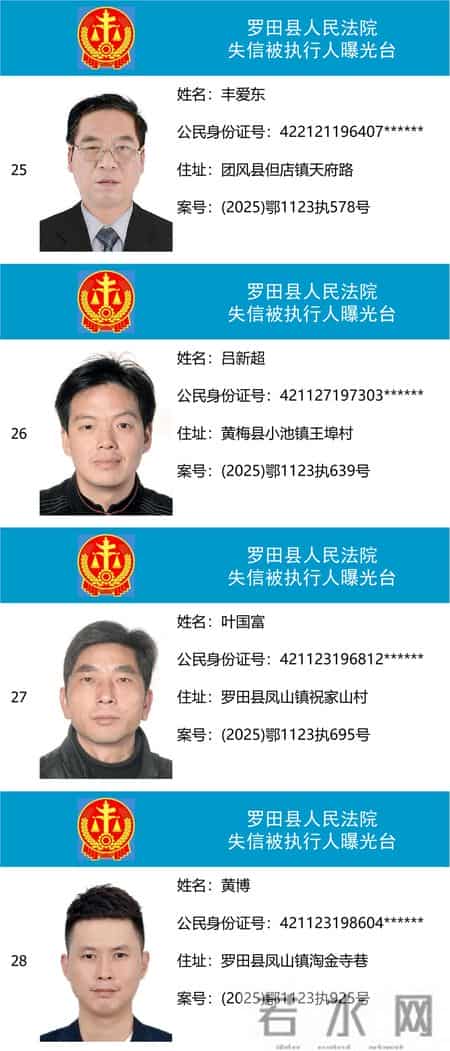 【曝光台】罗田县人民法院失信被执行人公告(2025年第四批)