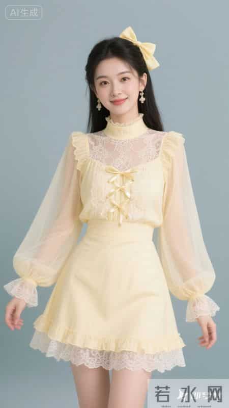 淡黄蕾丝配蝴蝶结，甜妹风拉满，温柔又显气质