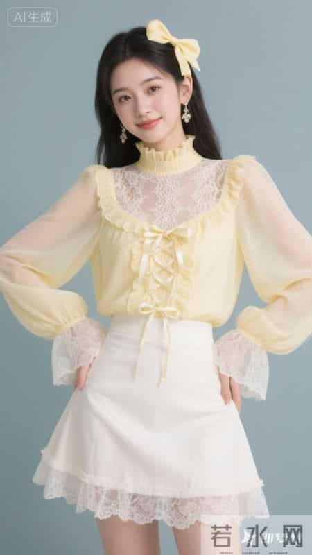 淡黄蕾丝配蝴蝶结，甜妹风拉满，温柔又显气质