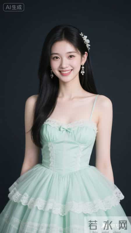 薄荷绿吊带洛丽塔裙清新甜美，蕾丝花边点缀，尽显少女浪漫公主感