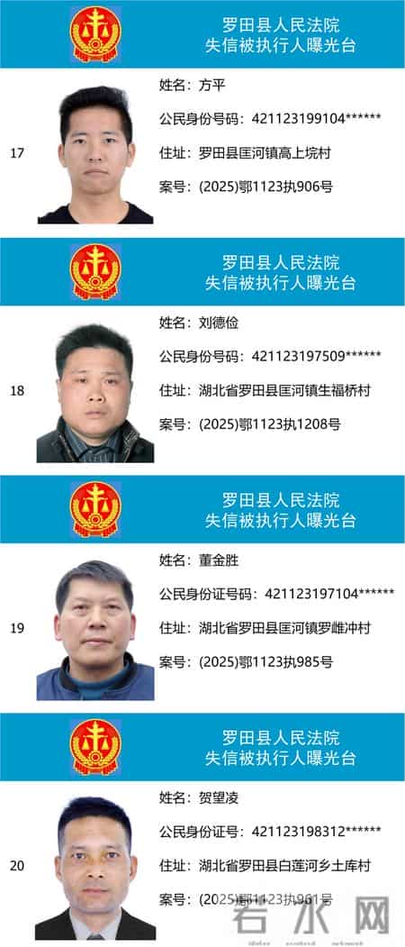 【曝光台】罗田县人民法院失信被执行人公告(2025年第四批)