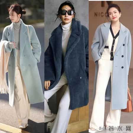 优雅的白色长裤搭配羊绒大衣，是不过时的经典