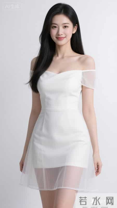 一字肩网纱连衣裙，薄袖轻透，裙摆灵动，尽显温柔优雅的气质