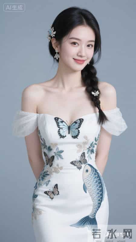 一字肩刺绣礼服，设计雅致灵动