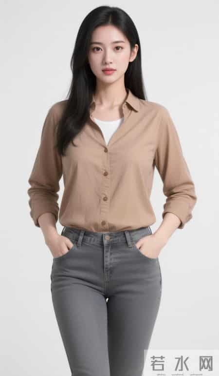 棕色衬衫与牛仔裤
