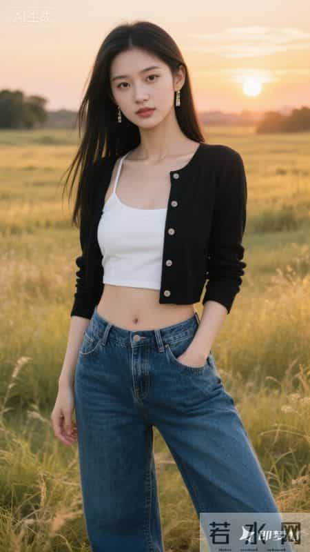 落日为背景，黑白简约搭牛仔，是属于傍晚的松弛浪漫