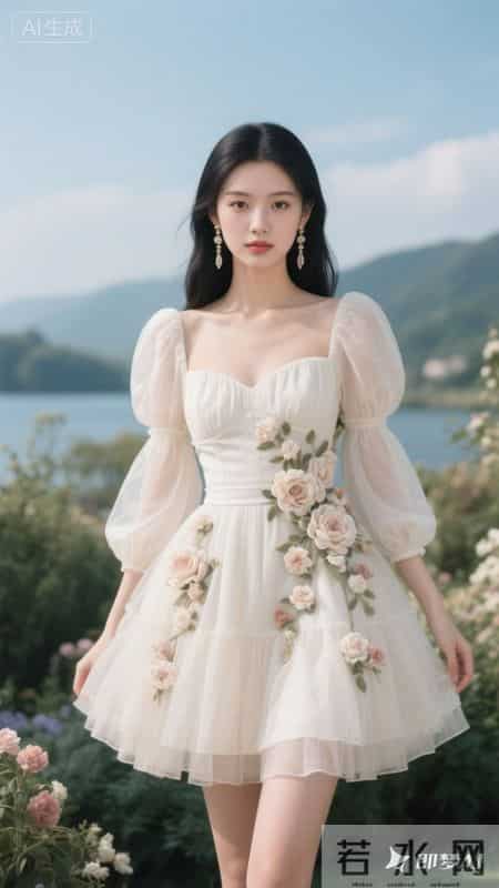 浅色纱裙缀满立体玫瑰，清甜又灵动