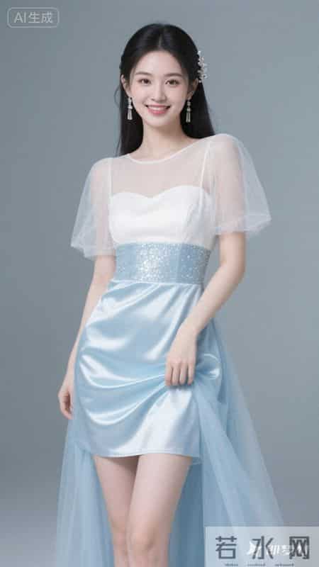 白蓝渐变轻纱裙，温柔又明艳