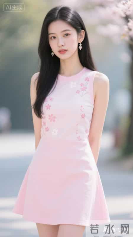 粉色连衣裙，樱花元素点缀，清新又甜美