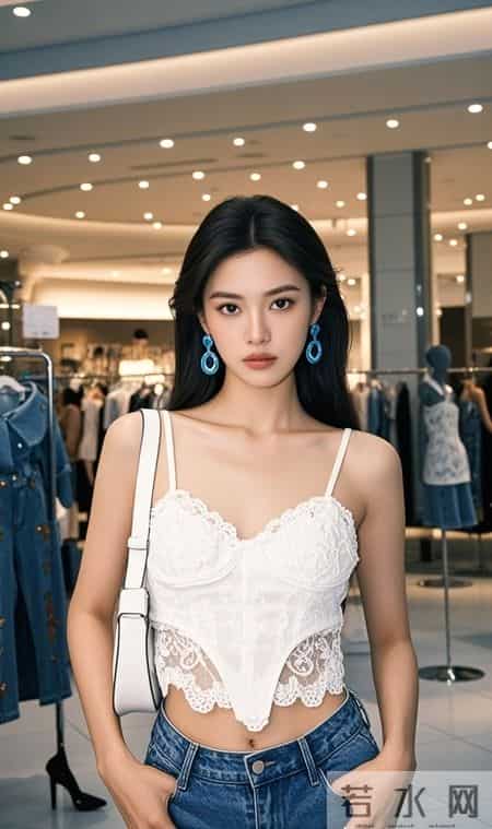 蕾丝吊带搭牛仔短裤，蓝钻耳饰点缀，甜酷辣妹直接美出圈