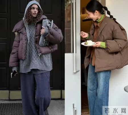 短大衣+阔腿裤,羽绒+阔腿裤,冬天这样穿,告别臃仲,穿出不一样的感觉