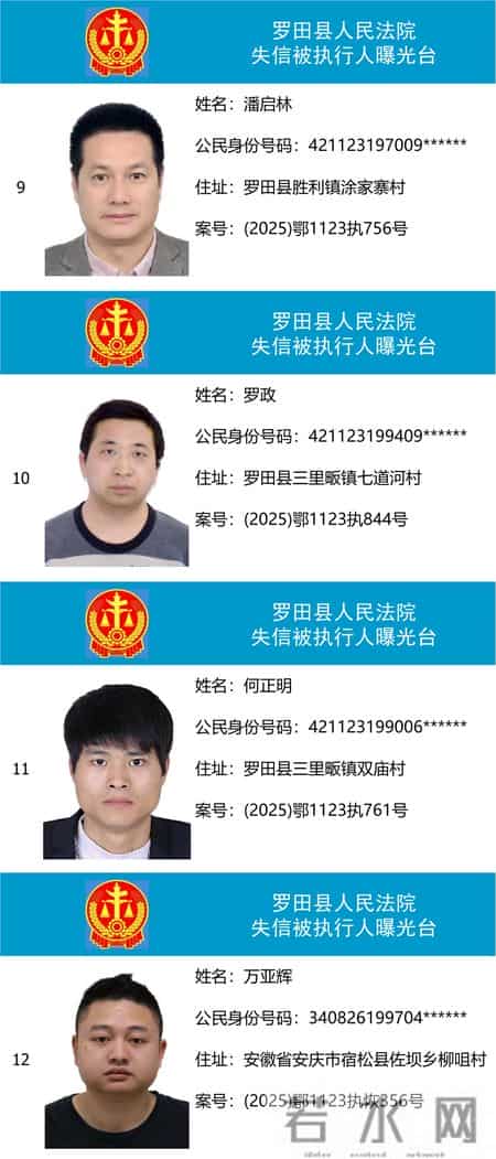 【曝光台】罗田县人民法院失信被执行人公告(2025年第四批)