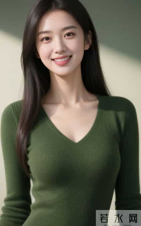 光影下的绿色针织衫