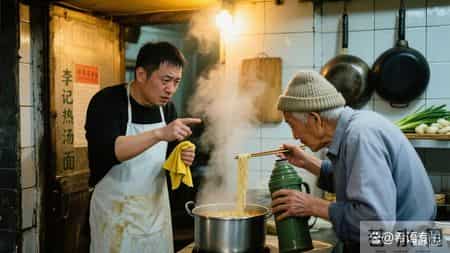 一老人在我的面馆蹭了7天面，我没找他要钱，第22天，他叫了32个壮汉，把欠我钱的人拦在了我店门口